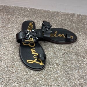 Sam Edelman Black Thong Sandals with Gold Branding
